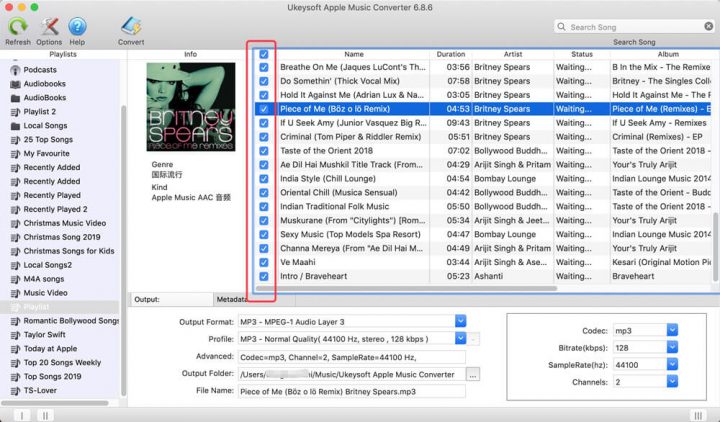 select the musics